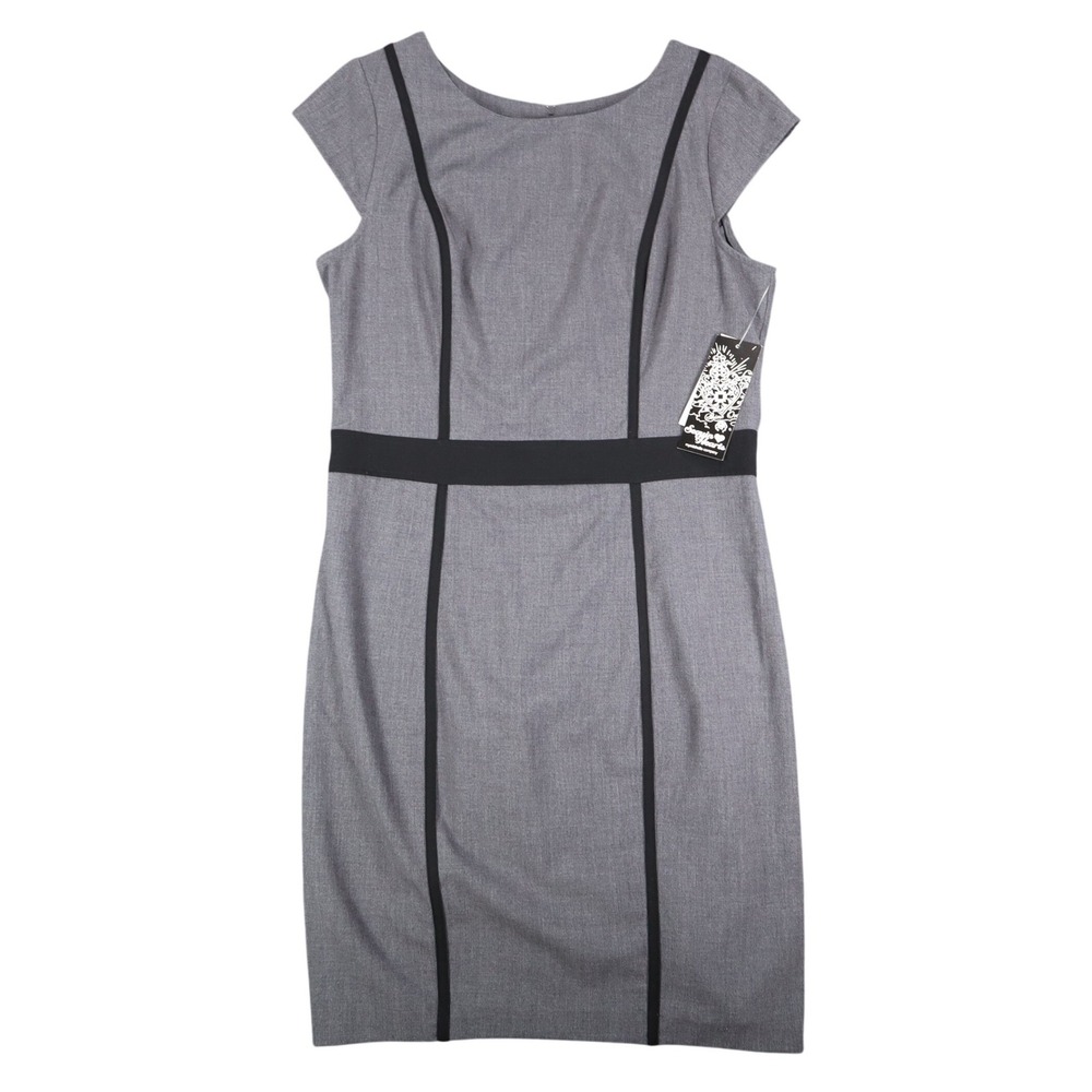 Sequin Hearts Sheath Dress Womens 13 Gray Black Trim Cap Sleeve Career Bodycon